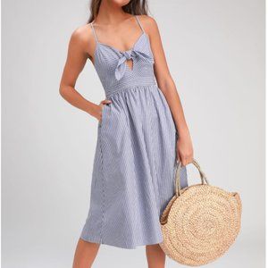 New! Joyful Days Blue Striped Knotted Front Midi Dress With Pockets  XL